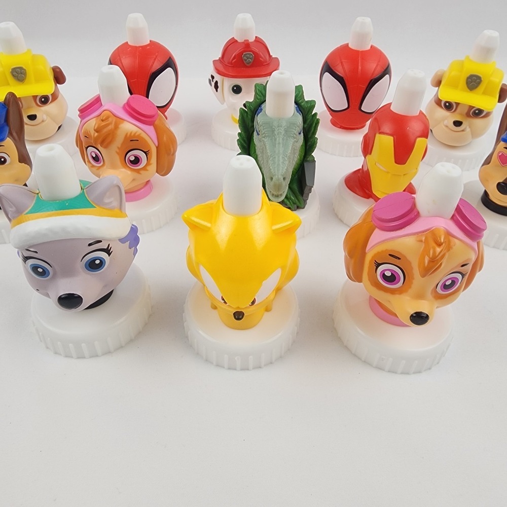 Mix Lot Of 13 Good 2 Grow Juice Toppers Sega Paw Patrol Spiderman Jurastic Park - Picture 2 of 4